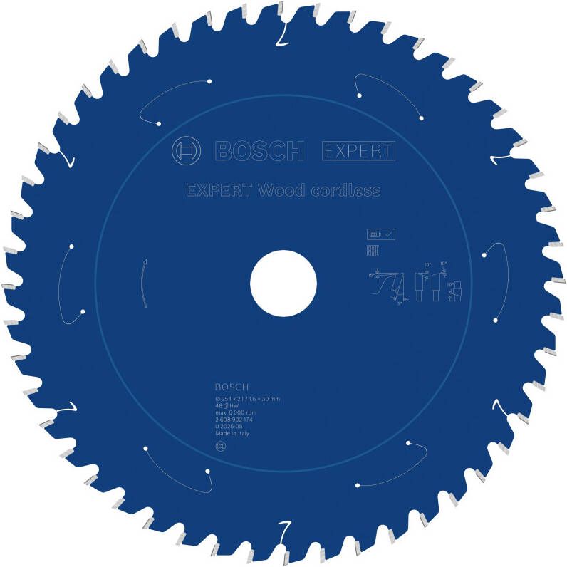Bosch Accessoires EXPERT Wood cordless Cirkelzaagblad | 254 x 2 1 1 6 x 30 mm | T48 2608902174