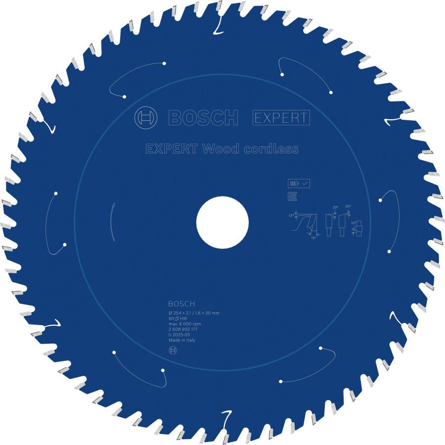 Bosch Accessoires EXPERT Wood cordless Cirkelzaagblad | 254 x 2 1 1 6 x 30 mm | T60 2608902177