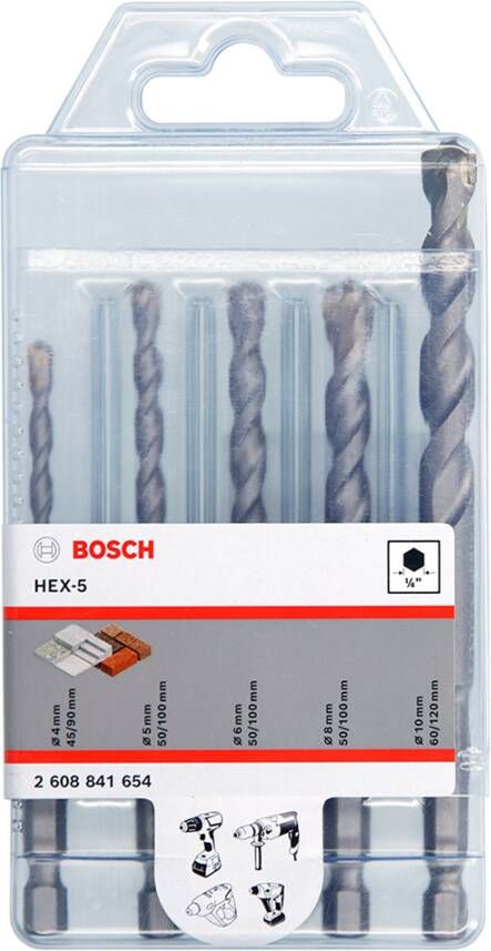 Bosch Accessoires Hex-5 Betonborenset 4 5 6 8 10 mm | 5-delig 2608841654