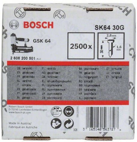 Bosch Accessoires Nagel met verzonken kop SK64 30mm | 1.6mm 2608200501