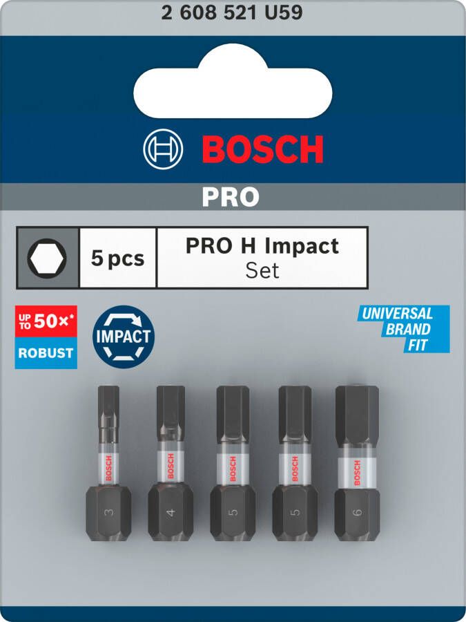 Bosch Accessoires PRO H Impact bits | H3 | H4 | H5 (x2) | H6 | 25 mm | 5 stuks 2608521U59