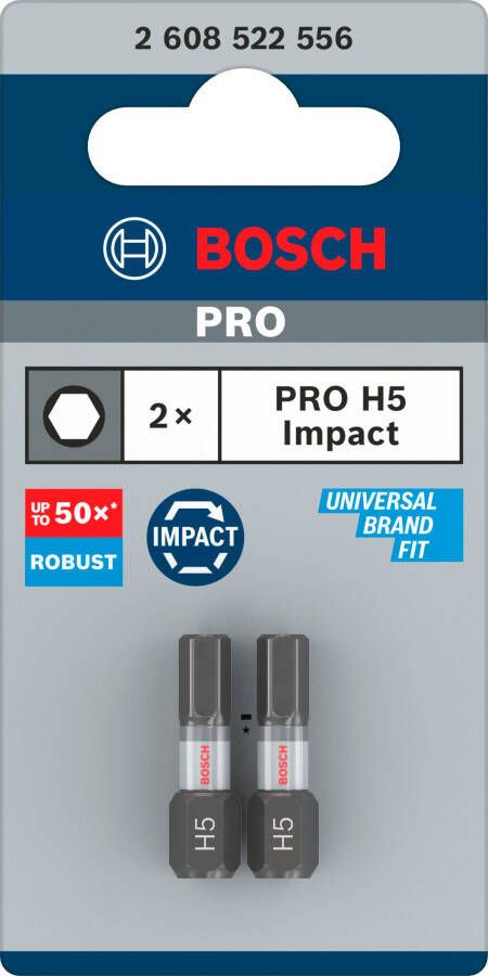 Bosch Accessoires PRO Hex slagschroefbit | H5 | 25 mm | 2-delig 2608522556