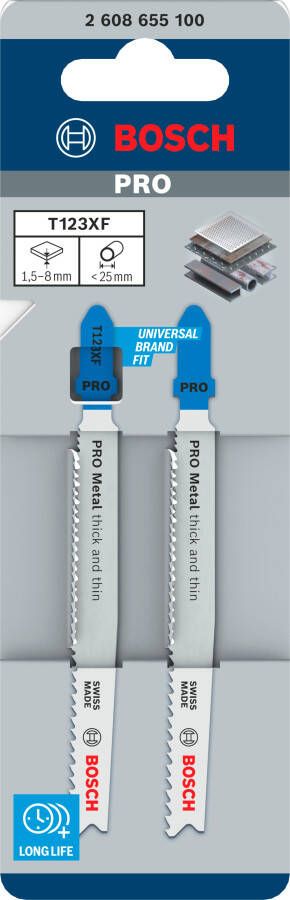 Bosch Accessoires PRO Metal thick and thin T123XF decoupeerzaagblad | 100 mm | 2 stuks 2608655100