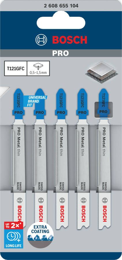 Bosch Accessoires PRO Metal thin T121GFC decoupeerzaagblad | 92 mm | 5-delig 2608655104