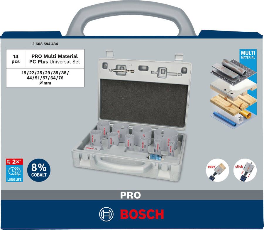 Bosch Accessoires PRO Multi Material PC Plus Hole Saw Set | 14 pcs 2608594434