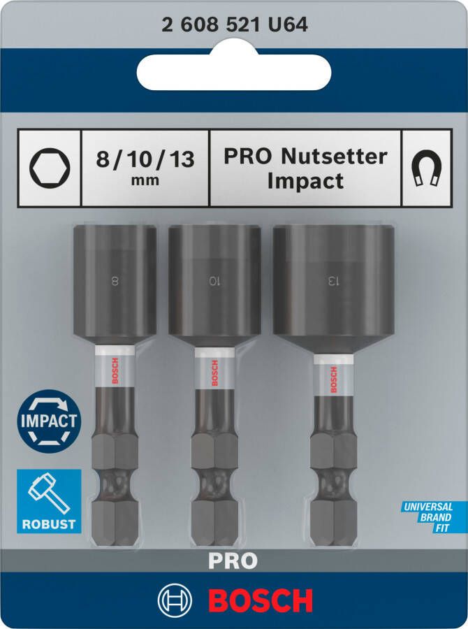 Bosch Accessoires PRO Nutsetter Impact dop | 8 x 50 | 10 x 50 | 13 x 50 mm | 3-delig 2608521U64