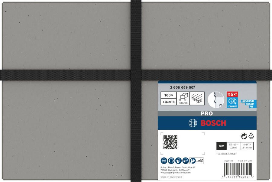 Bosch Accessoires PRO Pallet Repair S1132VFR zaagblad | 0 |9 x 19 x 225 mm | 100-delig 2608659007