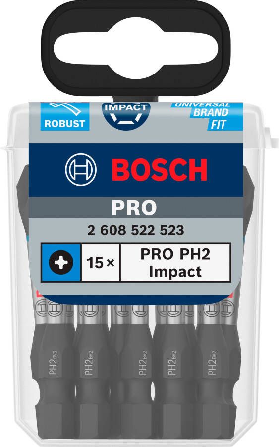 Bosch Accessoires PRO Phillips slagschroefbit | PH2 | 55 mm | 15 stuks 2608522523