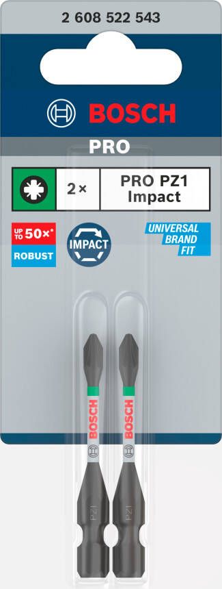 Bosch Accessoires PRO Pozidriv slagschroefbit | PZ1 | 55 mm | 2 stuks 2608522543