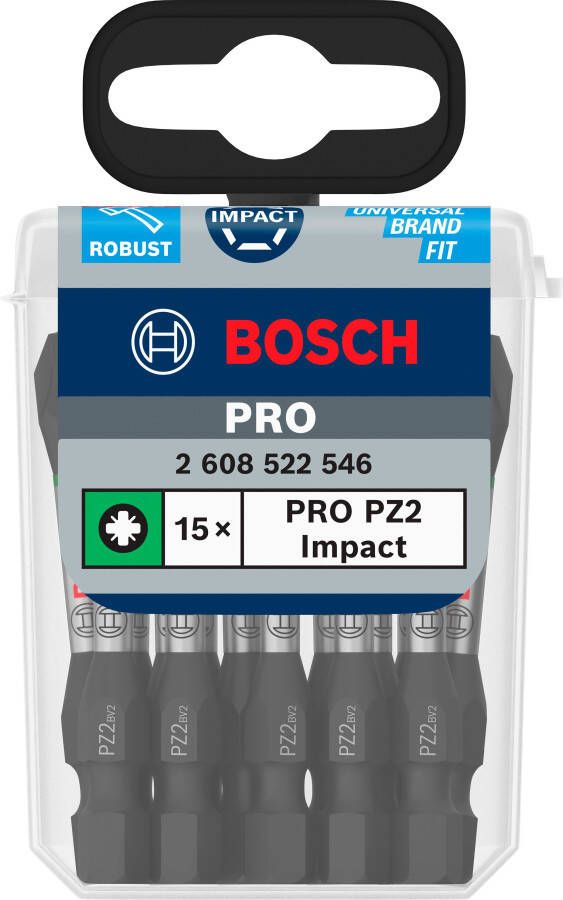 Bosch Accessoires PRO Pozidriv slagschroefbit | PZ2 | 55 mm | 15 stuks 2608522546