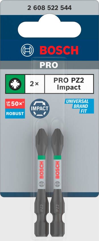 Bosch Accessoires PRO Pozidriv slagschroefbit | PZ2 | 55 mm | 2 stuks 2608522544