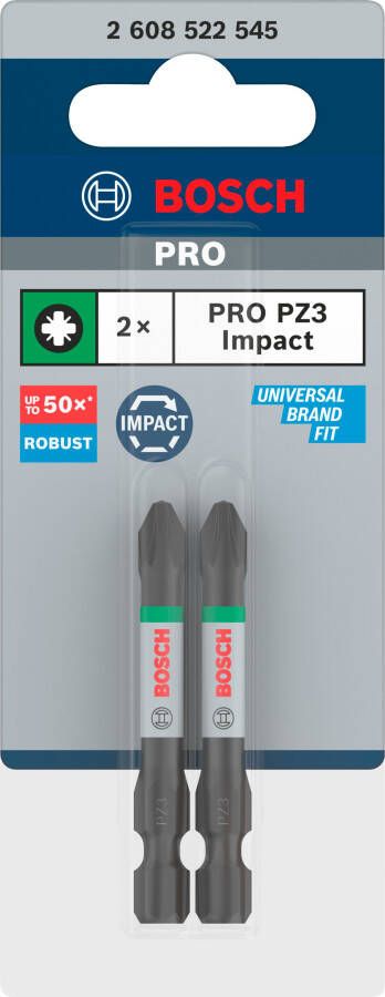 Bosch Accessoires PRO Pozidriv slagschroefbit | PZ3 | 55 mm | 2 stuks 2608522545