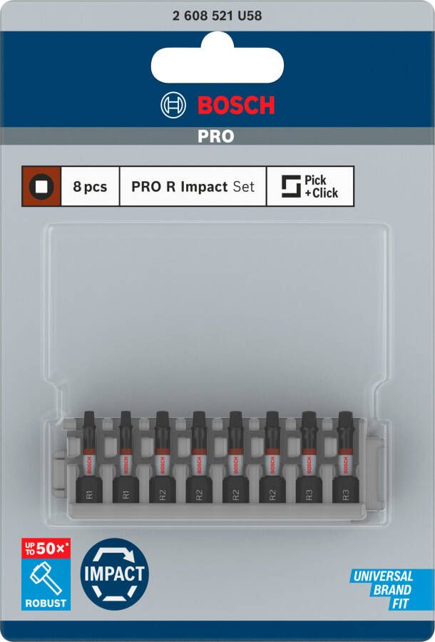 Bosch Accessoires PRO R Impact bits | R1 (x2) | R2 (x4) | R3 (x2) | 55 mm | 8 stuks 2608521U58