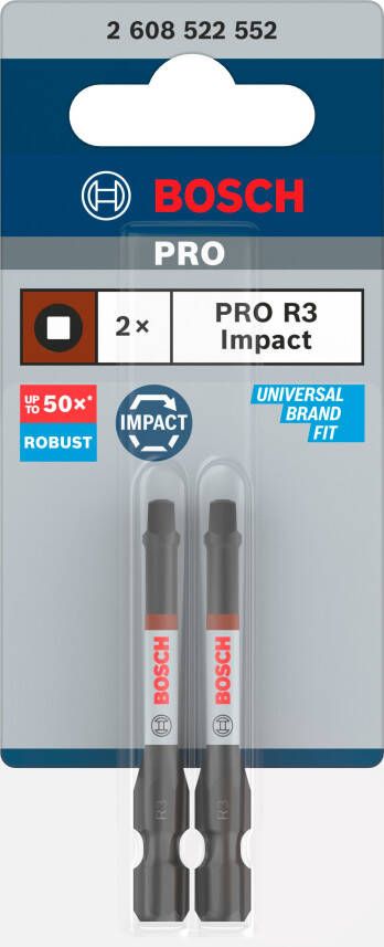 Bosch Accessoires PRO Robertson slagschroefbit | R3 | 55 mm | 2-delig 2608522552