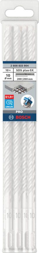 Bosch Accessoires PRO SDS plus-5X Hammer Drill Bit | 10 x 200 x 260 mm | 10 pcs 2608833904