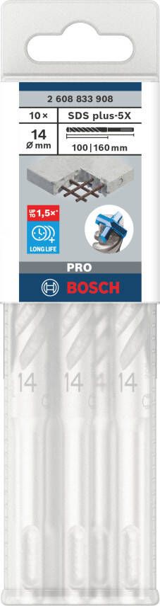 Bosch Accessoires PRO SDS plus-5X Hammer Drill Bit | 14 x 100 x 160 mm | 10 pcs 2608833908