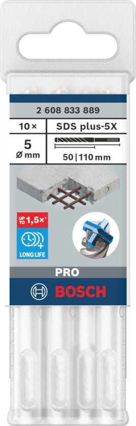 Bosch Accessoires PRO SDS plus-5X Hammer Drill Bit | 5 x 50 x 110 mm | 10 pcs 2608833889