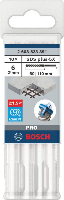 Bosch Accessoires PRO SDS plus-5X Hammer Drill Bit | 6 x 50 x 110 mm | 10 pcs 2608833891