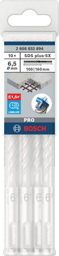 Bosch Accessoires PRO SDS plus-5X Hammer Drill Bit | 6.5 x 100 x 160 mm | 10 pcs 2608833894