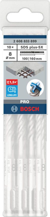 Bosch Accessoires PRO SDS plus-5X Hammer Drill Bit | 8 x 100 x 160 mm | 10 pcs 2608833899