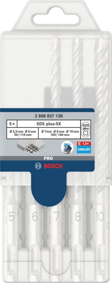 Bosch Accessoires PRO SDS plus-5X Hammer Drill Bit Set | 5.5 6 7 8 10 mm | 5 pcs 2608837138