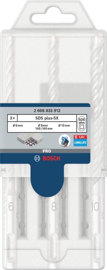 Bosch Accessoires PRO SDS plus-5X Hammer Drill Bit Set | 6 8 10 mm | 3 pcs 2608833912