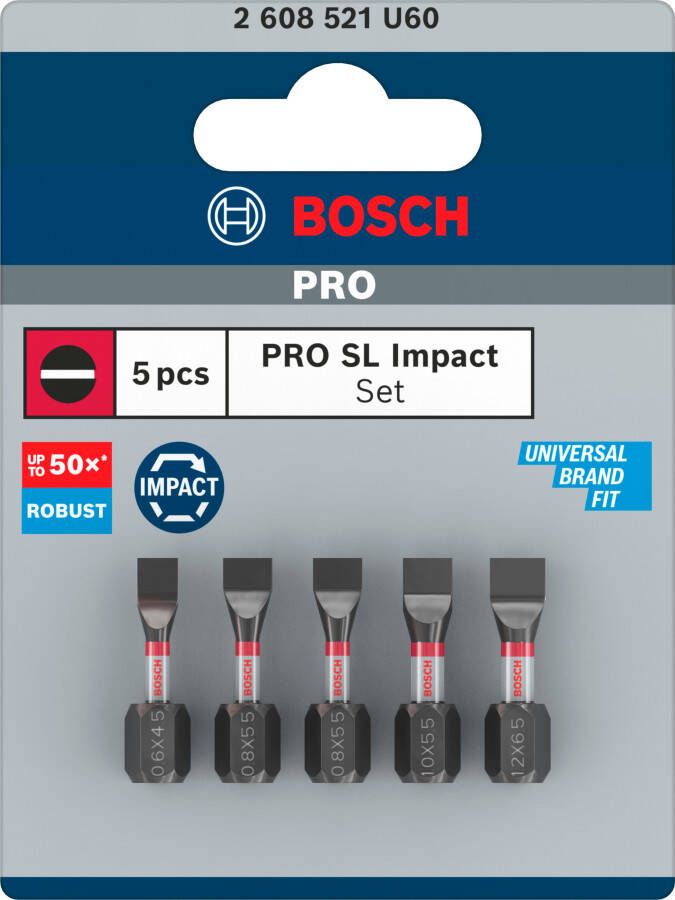 Bosch Accessoires PRO SL Impact bits | SL4.5 | SL5.5 (x2) | SL5.5 | SL6.5 | 25 mm | 5 stuks 2608521U60