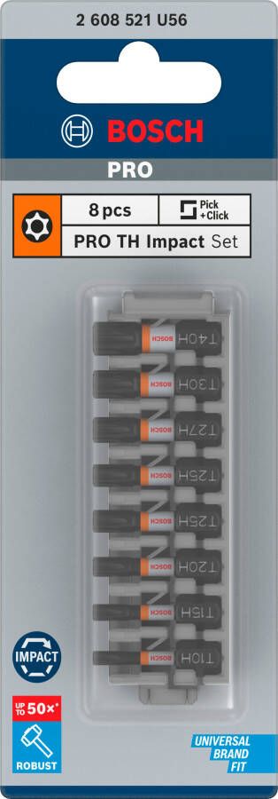 Bosch Accessoires PRO TH Impact bits | T10H | T15H | T20H | T25H (x2) | T27H | T30H | T40H | 25 mm | 8 stuks 2608521U56