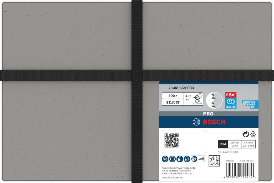 Bosch Accessoires PRO Thick Metal Demolition S1130CF zaagblad | 1 |6 x 22 x 225 mm | 100-delig 2608659003