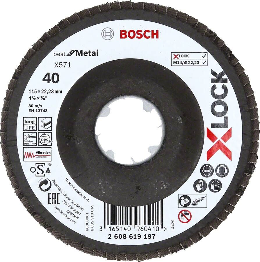 Bosch Accessoires X-LOCK Lamellenschijf Best for Metal schuin glasvezel Ø115mm G 40 X571 1 stuk(s) 2608619197