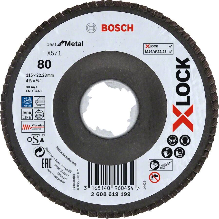 Bosch Accessoires X-LOCK Lamellenschijf Best for Metal schuin glasvezel Ø115mm G 80 X571 1 stuk(s) 2608619199