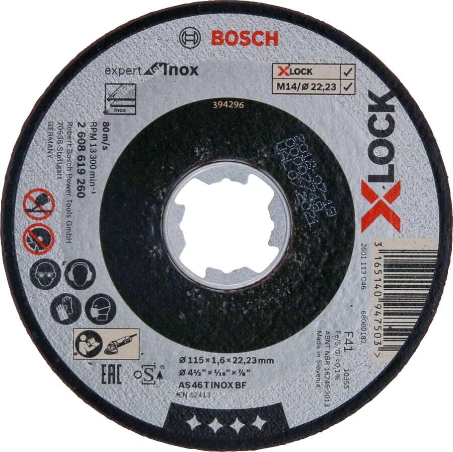 Bosch Accessoires X-LOCK Slijpschijf Expert for Inox 115x1.6x22.23mm recht 1 stuk(s) 2608619260