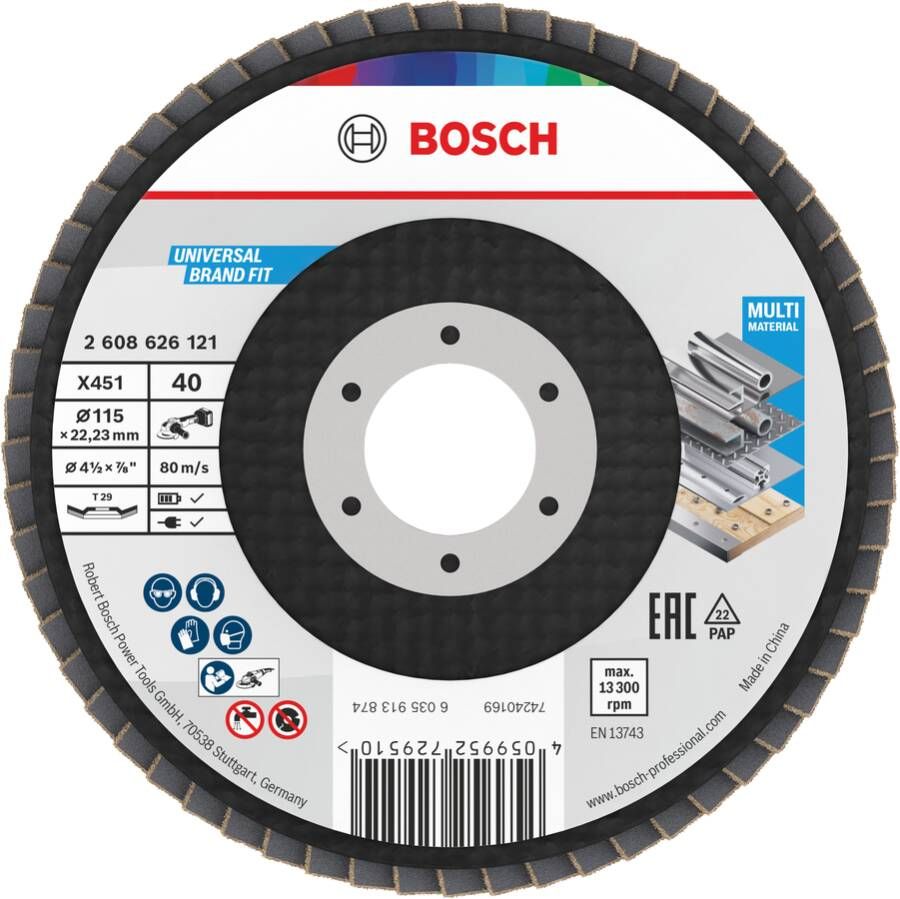 Bosch Accessoires X451 Lamellenschuurschijf | 115 x 22 23 mm | G120 | T29 | 15 stuks 2608626170