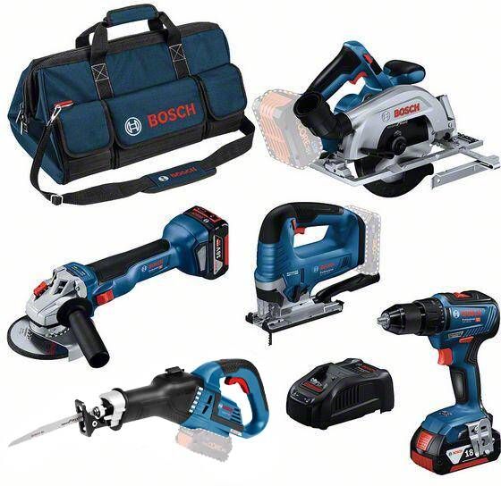 Bosch Blauw Accu Toolkit 18V | GSR 18V-55 + GWS 18V-11 + GKS 18V-57-2 + GSA 18V-32 + GST 18V-125 B + 3x 5 0 Ah + GAL 1880CV + tas L (C) 0615990N39