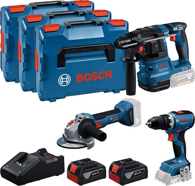 Bosch Blauw Accutoolkit 3 Toolkit 18V (2x GBA 18V 5.0Ah lader GAL 18V-40 GSR 18V-65 GBH 18V-22 GWS 18V-8) 0615A5009G
