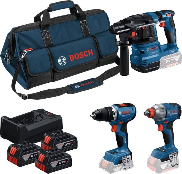 Bosch Blauw Accutoolkit 3 Toolkit 18V GSR 18V-65 + GDX 18V-285 + GBH 18V-22 | 3x GBA 18V 5.0Ah + lader GAL 12V-18V-80 0615A50093