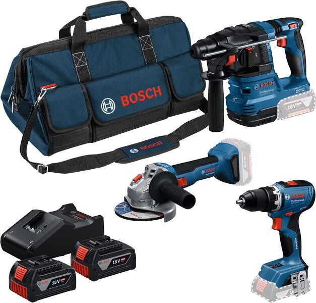 Bosch Blauw Accutoolkit 3 Toolkit 18V GSR 18V-65 + GWS 18V-8 + GBH 18V-22 | 2x GBA 18V 4.0Ah + Lader GAL 18V-40 0615A50094
