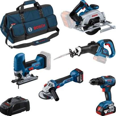 Bosch Blauw Accutoolkit 5 Toolkit 18V (3x GBA 18V 5 0 Ah lader GAL 1880CV GSR 18V-55 GWS 18V-11 GKS 18V-57-2 GSA 18V-32 GST 18V-125 S)
