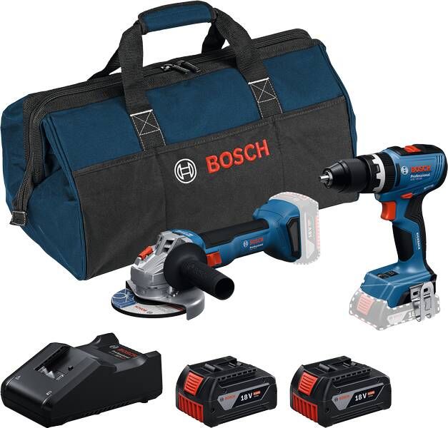 Bosch Blauw Accutoolkit Combipack 18V GSB 18V-65 + GWS 18V-8 | 2x GBA 18V 4.0Ah + Lader GAL 18V-40 0615A5008Z