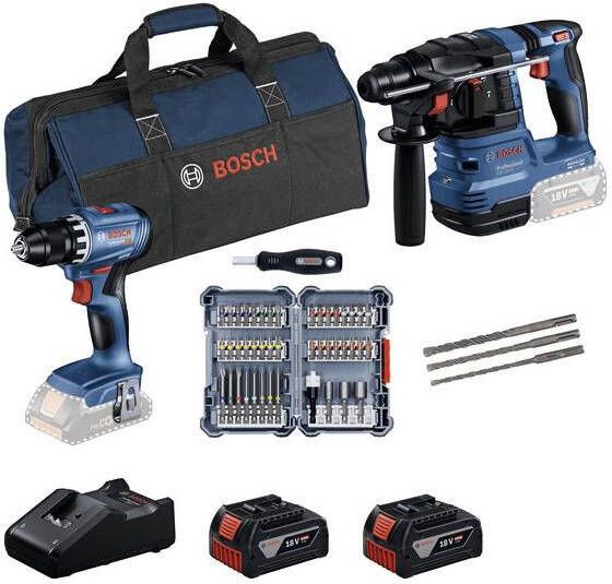 Bosch Blauw Accutoolkit Combipack 18V GSR 18V-45 + GBH 18V-22 | 44- delige set | 2x GBA 18V 4 0 Ah + Lader GAL 18V-40 0615V0003D