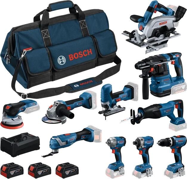 Bosch Blauw 0615A500EH | Accu combiset 18V 10 machines in toolbag (3x 5.0Ah accu + GAL 12V 18V-80 lader) 0615A500EH