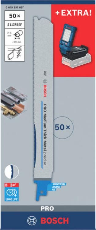 Bosch Blauw 50 PRO Thick Metal zaagbladen + gratis GLI 18V-800 werklamp 18V | zonder accu's en lader 0615997697