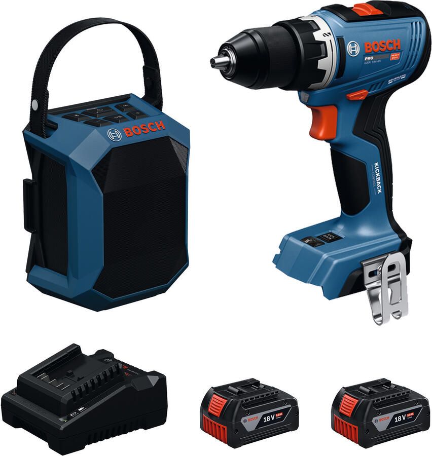 Bosch Blauw Accuboormachine + Accu Bouwradio Combiset 18V | GSR + GPB 18V-1 C | 2x 5 0Ah Accu + GAL 18V-40 Lader | 0615A500G5