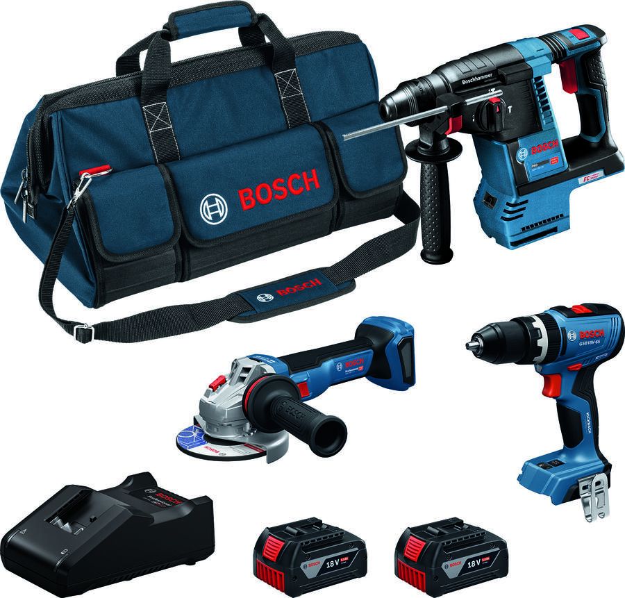 Bosch Blauw Accutoolkit 3-toolkit 18V (GSB18V-65 GBH18V-26 GWS18V-11S GBA 2x GBA 18V 5 0 Ah lader GAL18V-40) 0615A002M4