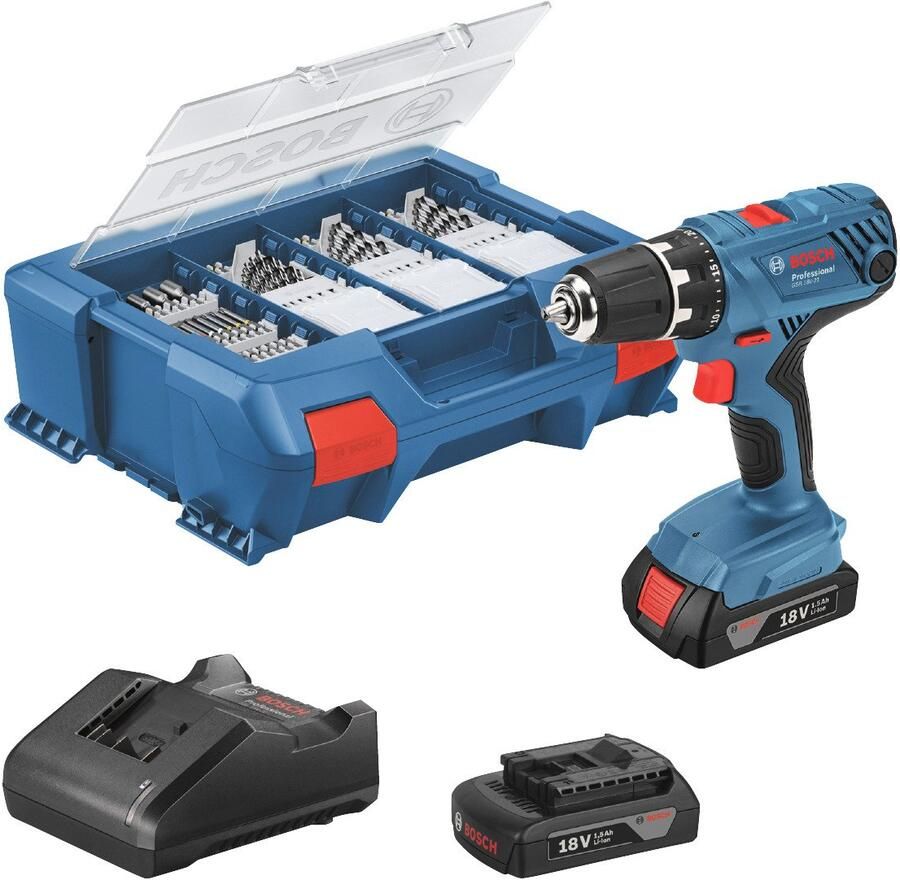 Bosch Blauw Bosch professional GSR 18V-21 accuschroefmachine 2x 1 5Ah accu | 63 Accessoires in special AC Case 06019H5104