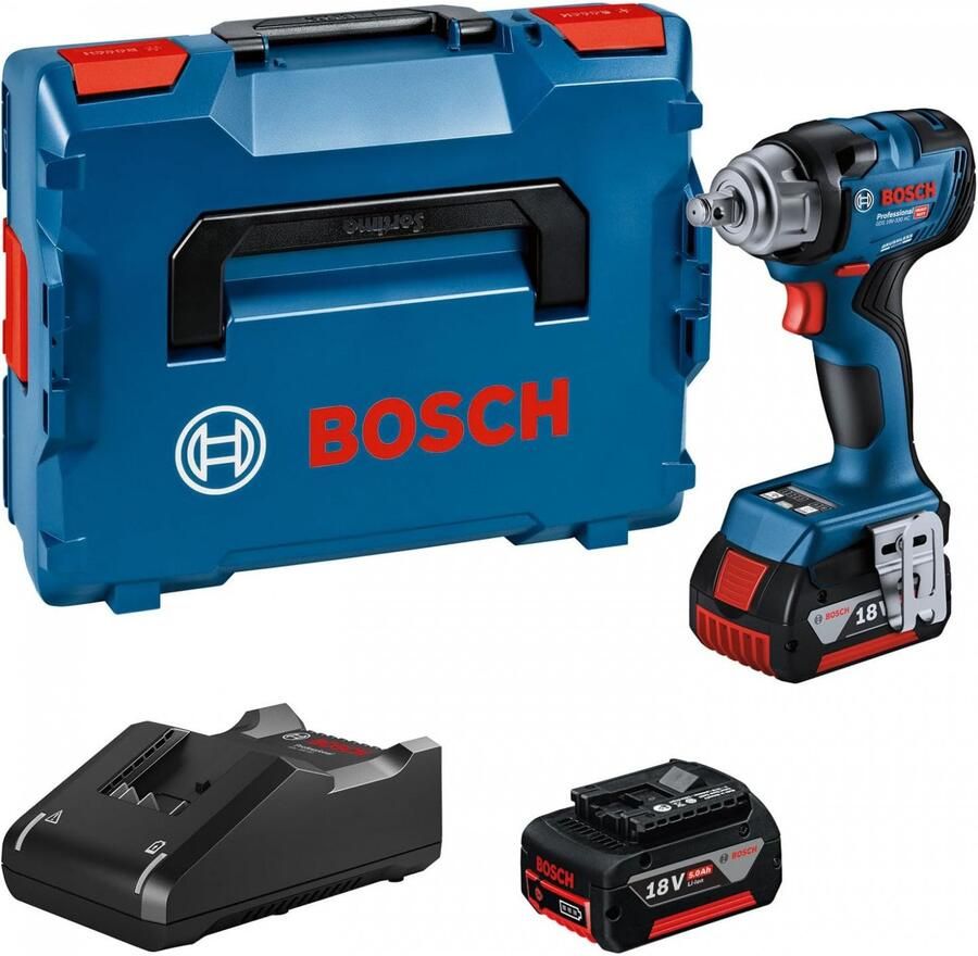 Bosch Blauw GDS 18V-330 HC Accu Slagmoeraanzetter | 330 Nm | 2 x 5 0 Ah accu + oplader | In L-Boxx 06019L5003