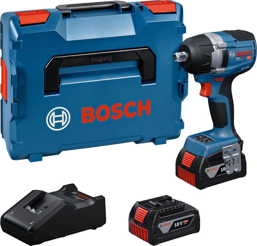 Bosch Blauw GDS 18V-750 Accu slagmoeraanzetter 18V | 2x GBA 18V 5 0Ah + GAL 18V-40 snellader | In L-Boxx 06019L9103