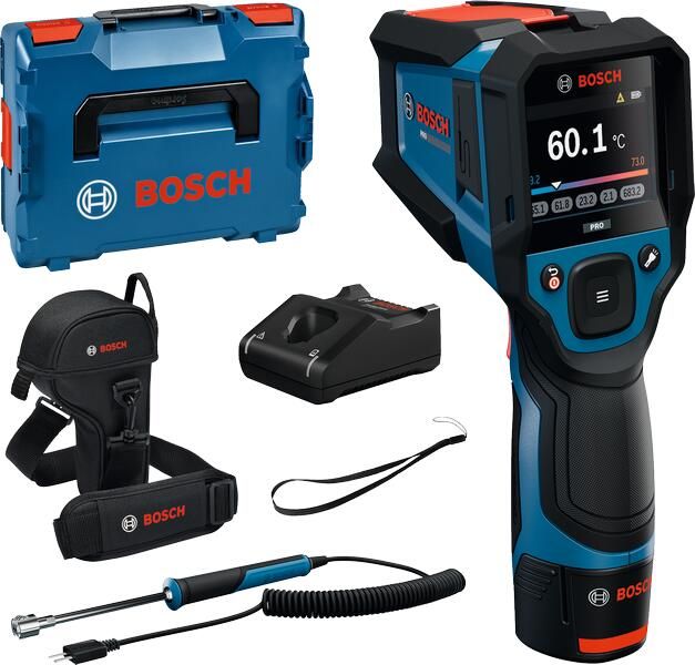 Bosch Blauw GIS 12V-800-16 Infraroodthermometer (1x accu GBA 12V 2.0 Ah lader GAL 12V-40 polslus etui thermokoppel Type K) 0601083B01
