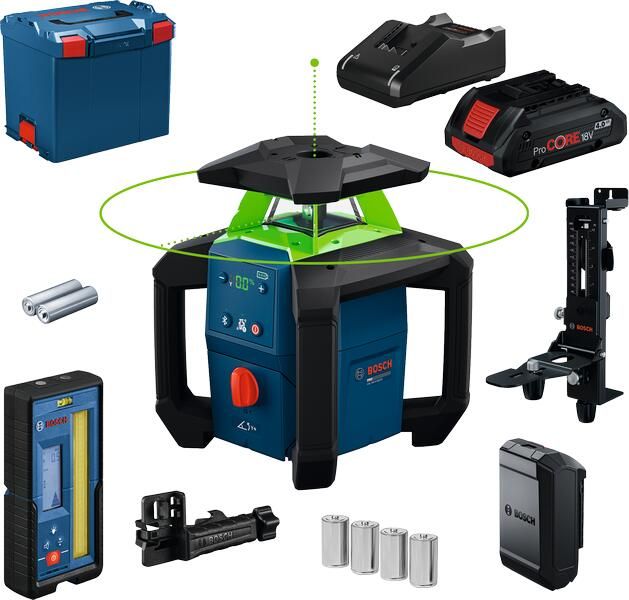 Bosch Blauw GRL 18V-4-34 CVG | Accu rotatielaser 18V groen + LR45 + WM5 in L-BOXX (1x 4.0Ah ProCORE accu + GAL 18V-40 lader) 0601061H02