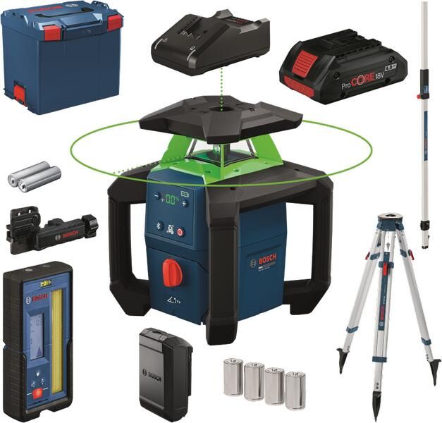 Bosch Blauw GRL 18V-4-34 CVG Set | Accu rotatielaser 18V groen + LR45 + BT 170 HD + GR 240 in L-BOXX (1x 4.0Ah ProCORE accu + GAL 18V-40 lader)